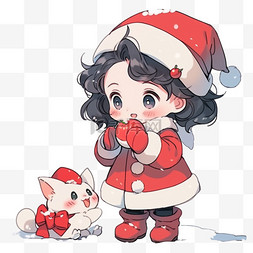 戴圣诞帽的宠物图片_圣诞节手绘可爱女孩拿着苹果卡通