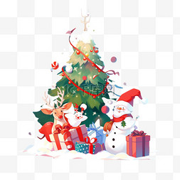 圣诞树圣诞老人雪图片_圣诞节圣诞树圣诞老人元素卡通手