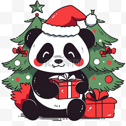 手绘圣诞树铃铛图片_圣诞节熊猫圣诞树手绘元素卡通