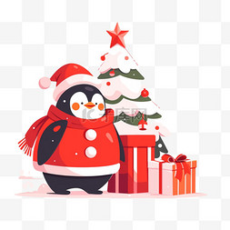 手绘圣诞树图片_圣诞节手绘圣诞树元素企鹅卡通