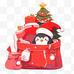 圣诞树企鹅卡通手绘元素圣诞节