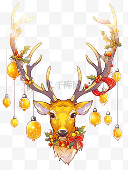 鹿头图片_圣诞节圣诞麋鹿卡通元素手绘