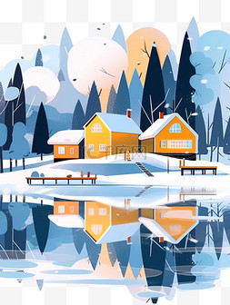 冬天雪山风景卡通插画手绘元素