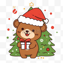 圣诞节卡通小熊松树手绘元素