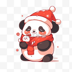 手绘冬天熊猫玩雪卡通元素
