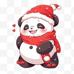 熊猫帽子图片_冬天熊猫卡通玩雪手绘元素