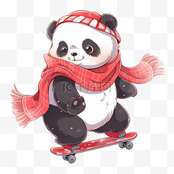 戴围巾卡通图片_冬天可爱熊猫滑冰卡通手绘元素