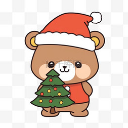 小熊松树卡通圣诞节手绘元素