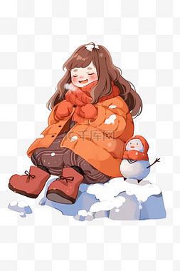 雪天可爱女孩卡通手绘冬天元素