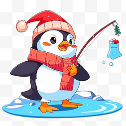 钓鱼企鹅卡通手绘元素冬天