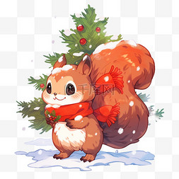 卡通背景松果图片_圣诞节可爱松鼠冬天卡通手绘元素