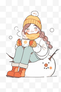 卡通冬天可爱女孩雪人手绘元素