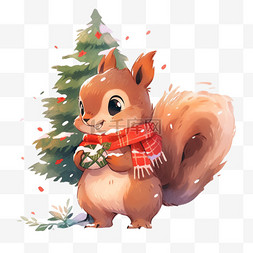 冬天可爱松鼠卡通手绘圣诞节元素