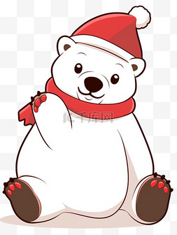 手绘圣诞帽图片_圣诞节冬天北极熊卡通手绘元素