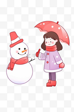 伞边图片_卡通冬天拿伞女孩雪人手绘元素