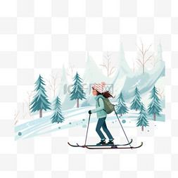 树林里图片_在树林里滑雪的女孩