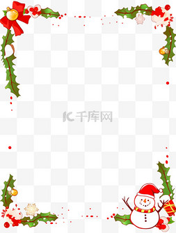 红色的帽子卡通图片_圣诞边框圣诞节雪人装饰卡通手绘