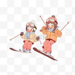 冬天可爱孩子卡通滑雪手绘元素