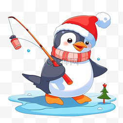 钓鱼企鹅卡通冬天手绘元素