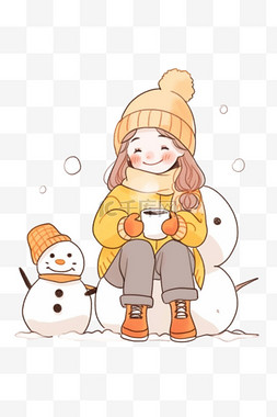 手绘冬天可爱女孩雪人卡通元素