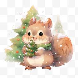 绿色图片_冬天手绘圣诞节松鼠卡通元素