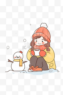 冬天可爱女孩雪人卡通手绘元素