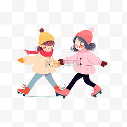 冬天可爱女孩手绘滑冰卡通元素