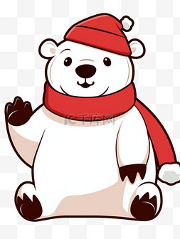 简约背景红色背景图片_卡通冬天圣诞节北极熊手绘元素