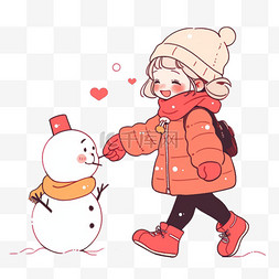 卡通手绘冬天可爱孩子堆雪人元素
