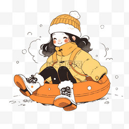 开心的女孩图片_冬天可爱女孩雪圈卡通滑雪手绘元