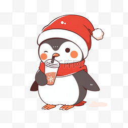 圣诞节可爱的企鹅卡通手绘冬天元