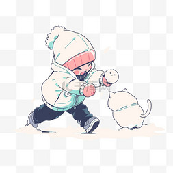 小男孩玩雪图片_冬天可爱孩子宠物玩雪手绘卡通元