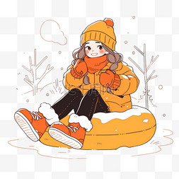 冬天可爱女孩滑雪雪圈卡通手绘元