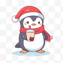 手绘冬天圣诞节可爱的企鹅卡通元