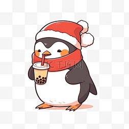 可爱的企鹅冬天圣诞节卡通手绘元