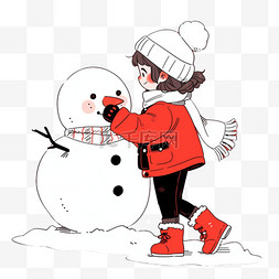 可爱孩子堆雪人卡通手绘冬天元素