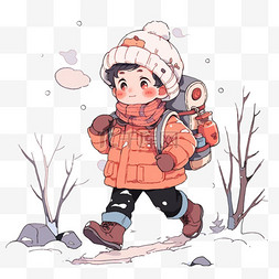 登山图片_可爱孩子登山卡通手绘冬天元素