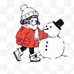 冬天卡通手绘可爱孩子堆雪人元素