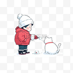 冬天玩雪可爱孩子宠物卡通手绘元