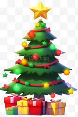 元素圣诞节3d绿色圣诞树免抠