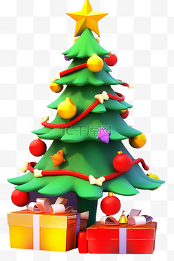 免抠白色星星图片_圣诞节绿色3d圣诞树免抠元素