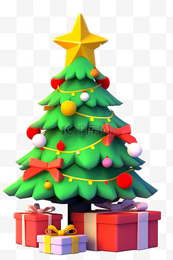 五彩灯图片_圣诞节3d绿色圣诞树免抠元素
