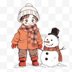 元素冬天可爱男孩雪人卡通手绘