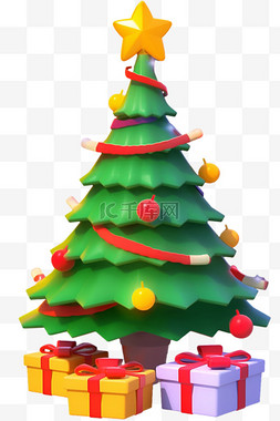 圣诞节绿色圣诞树免抠3d元素