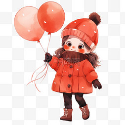 女孩拿气球图片_冬天女孩气球卡通手绘元素新年