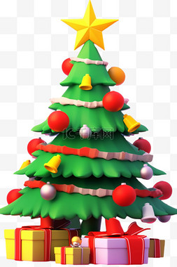 五彩灯图片_绿色圣诞树3d免抠圣诞节元素