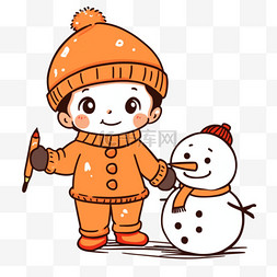冬天卡通手绘可爱男孩雪人元素