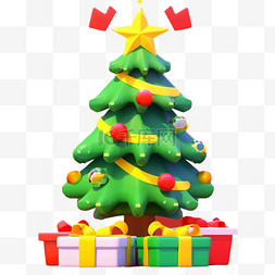 五彩灯图片_圣诞节3d免抠绿色圣诞树元素