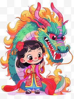 卡通简笔画图片_简笔画新年中国龙女孩卡通手绘元