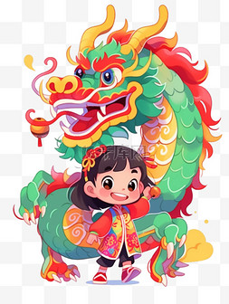 新年卡通手绘人物图片_中国龙女孩简笔画新年卡通手绘元